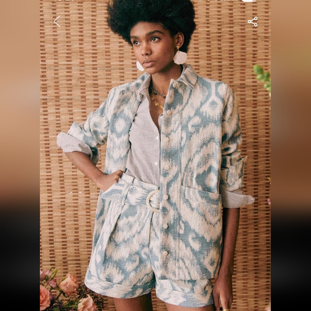 Sezane Will Blue and White Patterned Jacket